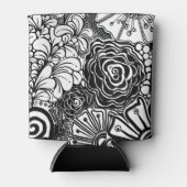 白黒ゼンフローラパターン(の模様が)あるスケッチ 缶クーラー (正面)