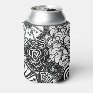 白黒ゼンフローラパターン（の模様が）あるスケッチ 缶クーラー