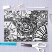 白黒ゼンフローラパターン(の模様が)あるスケッチ 薄葉紙 (クラフト)