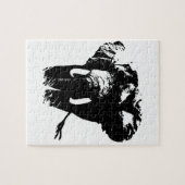 白黒ゾウ動物イラストレーション絵画ズ ジグソーパズル (横)