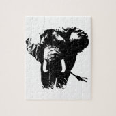 白黒ゾウ動物イラストレーション絵画ズ ジグソーパズル (縦)