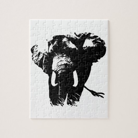 白黒ゾウ動物イラストレーション絵画ズ ジグソーパズル (縦)