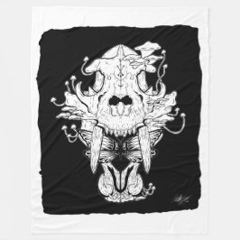 白黒タイガースカルと蛾フリースブランケット フリースブランケット