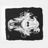 白黒タイガースカルと蛾フリースブランケット フリースブランケット (正面(横))