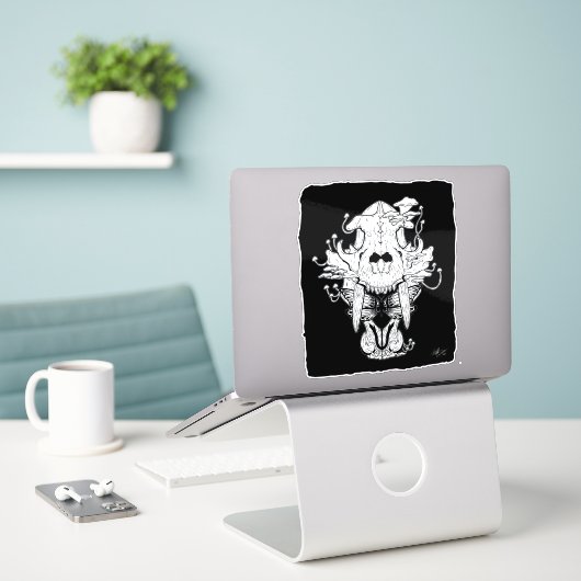 白黒タイガースカル シール (デスク上のノートパソコン)