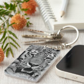 白黒タイガー顔 キーホルダー (正面右)