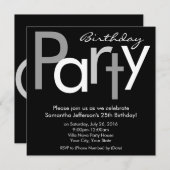 白黒タイプのスクエアバースデーパーティーの招待 招待状 (正面/裏面)