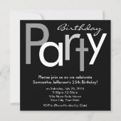 白黒タイプのスクエアバースデーパーティーの招待 招待状 (正面)