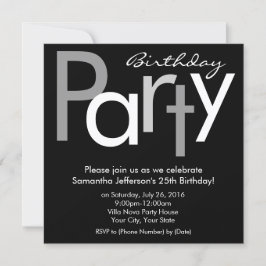 白黒タイプのスクエアバースデーパーティーの招待 招待状