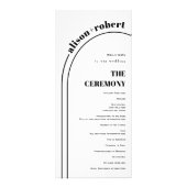 白黒タイポグラフィとアーチウェディングプログラム ラックカード (正面)