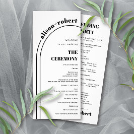 白黒タイポグラフィとアーチウェディングプログラム ラックカード