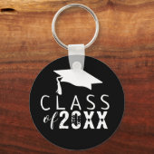 白黒タイポグラフィの卒業 キーホルダー (正面)