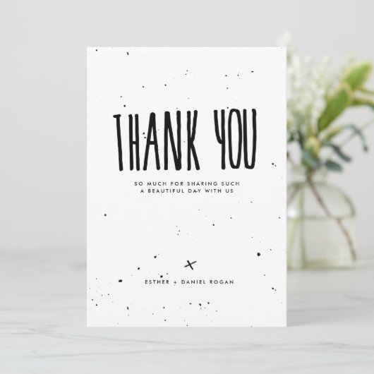 白黒タイポグラフィの(ばちゃばちゃ)跳ねるは感謝していしています サンキューカード (スタンド正面)