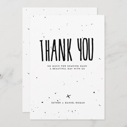 白黒タイポグラフィの(ばちゃばちゃ)跳ねるは感謝していしています サンキューカード (正面/裏面)