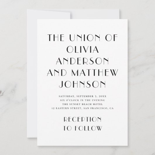 白黒タイポグラフィミニマル結婚リスト 招待状 (正面)