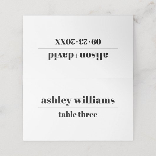 白黒タイポグラフィミニマ結婚リスト プレイスカード (外部開封)