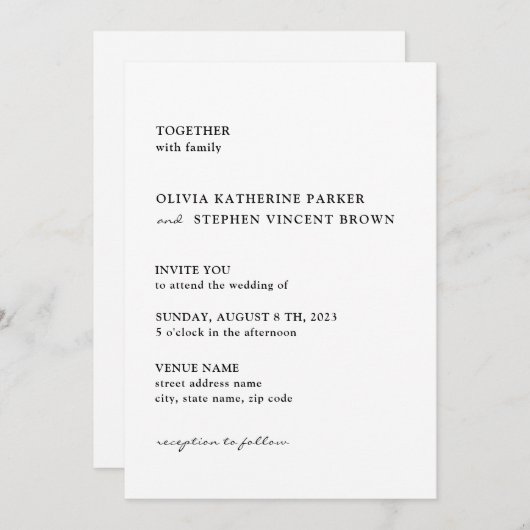 白黒タイポグラフィモダン結婚ズ 招待状 (正面/裏面)