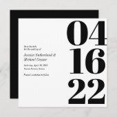 白黒タイポグラフィ数字日付の保存 招待状 (正面/裏面)