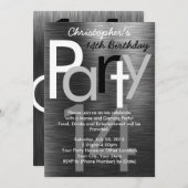 白黒タイポグラフィ男の10代の子の誕生日パーティー 招待状 (正面/裏面)