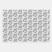 白黒タイポグラフィ番号13誕生日 ラッピングペーパーシート (正面3)