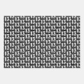 白黒タイポグラフィ番号13誕生日 ラッピングペーパーシート (正面)