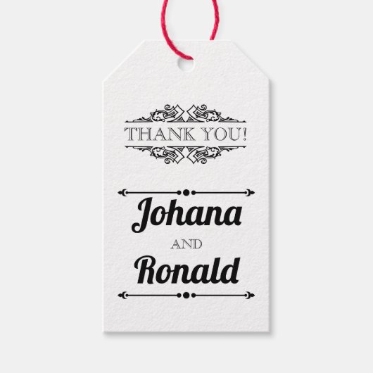 白黒タイポグラフィ結婚の感謝 ギフトタグ (正面)