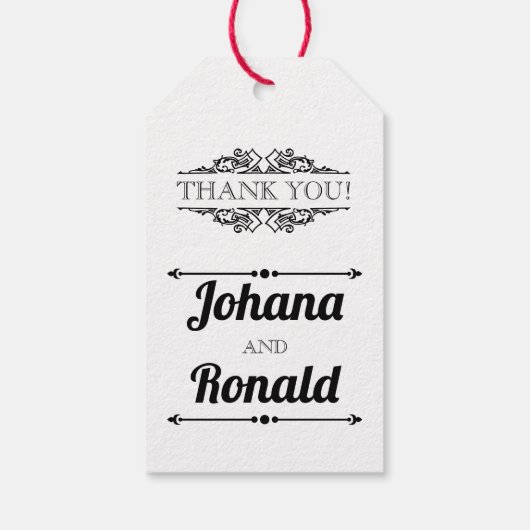 白黒タイポグラフィ結婚の感謝 ギフトタグ (裏面)