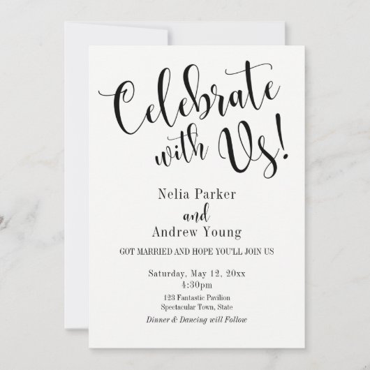 白黒タイポグラフィ結婚アフターお祝い 招待状 (正面)