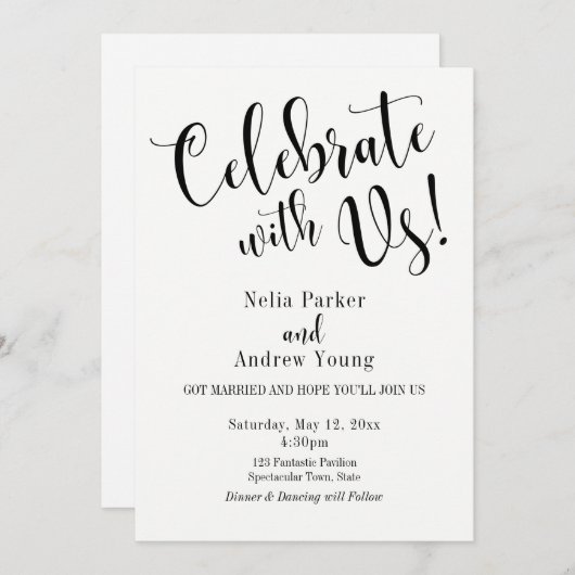 白黒タイポグラフィ結婚アフターお祝い 招待状 (正面/裏面)