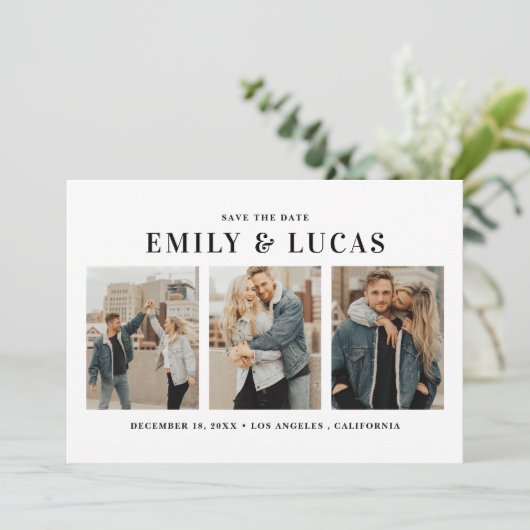 白黒タイポグラフィ3枚コラージュ セーブザデート (スタンド正面)