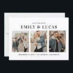 白黒タイポグラフィ3枚コラージュ セーブザデート<br><div class="desc">白黒タイポグラフィ3枚フォトコラージュ日付カードを保存。日付結婚カードを保存しモダンて日付を発表する。白黒のシンプルタイポグラフィ模様を持つストライプ。この写真を保存する日付は、あなたの複数の婚約の写真を表示するお気に入りののに最適な方法である。のテーマに結婚最適。</div>