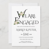 白黒タイポグラフィ、バラ婚約パーティ 招待状 (正面)