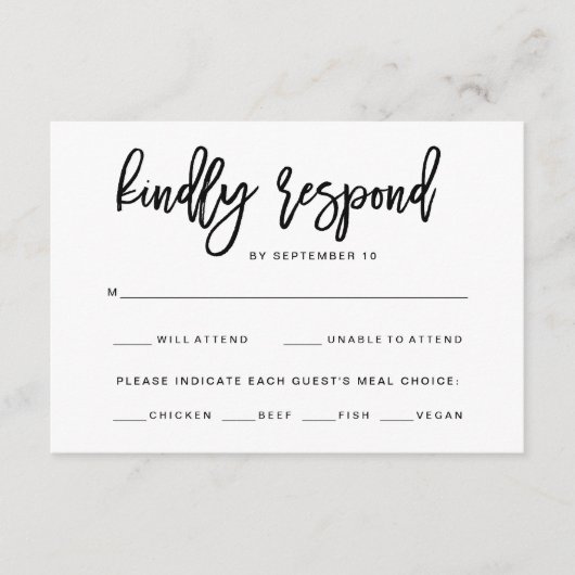 白黒タイポグラフィ | 食事選択 RSVP (正面)