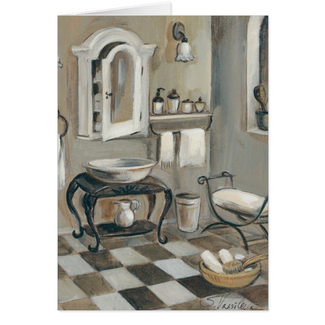 白黒タイルを張られたフランスのな浴室 (正面)