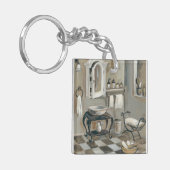 白黒タイルを張られたフランスのな浴室 キーホルダー (正面左)