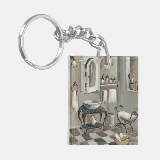 白黒タイルを張られたフランスのな浴室 キーホルダー (正面左)