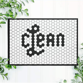 白黒タイルデザインクリーンランドリールーム ドアマット