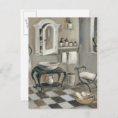 白黒タイル張りバスルームフランスの(浴室) ポストカード (正面/裏面)