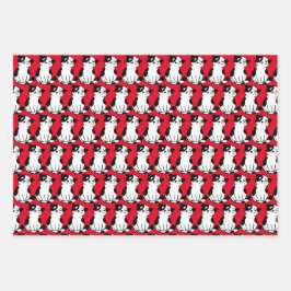 白黒タキシード子猫デザイン包装紙 ラッピングペーパーシート