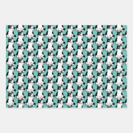 白黒タキシード子猫デザイン包装紙 ラッピングペーパーシート