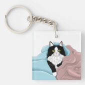 白黒タキシード猫ブランケットかわいいブルーピンク キーホルダー (正面)