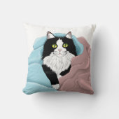 白黒タキシード猫ブランケットかわいいブルーピンク クッション (正面)