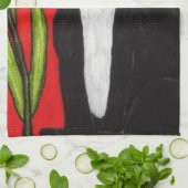 白黒タキシード猫ホワイトデイジーレッド キッチンタオル (折り畳み)