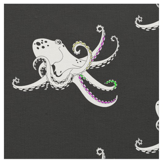 白黒タコのクールカラフル触手 ファブリック (クローズアップ)