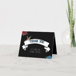 白黒タトゥーオールドスクール招待状 サンキューカード