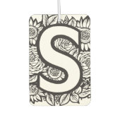 白黒タトゥースタイルインクフラワーモノグラム カーエアーフレッシュナー (正面)