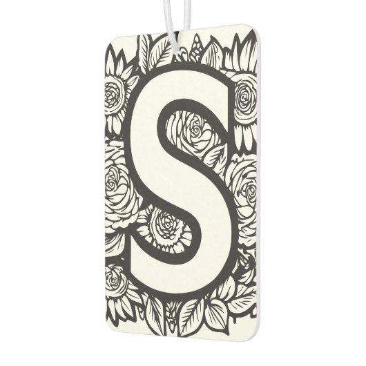 白黒タトゥースタイルインクフラワーモノグラム カーエアーフレッシュナー (左)