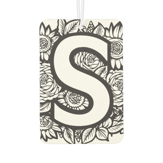 白黒タトゥースタイルインクフラワーモノグラム カーエアーフレッシュナー (裏面)