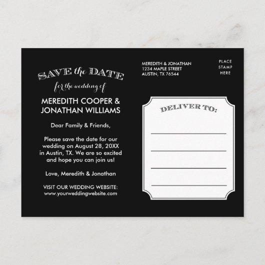 白黒タブの写真モダン日付の保存 案内ポストカード (裏面)