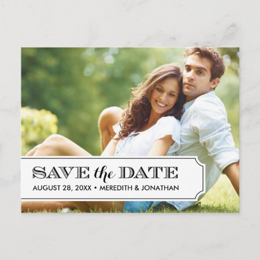 白黒タブの写真モダン日付の保存 案内ポストカード (正面)